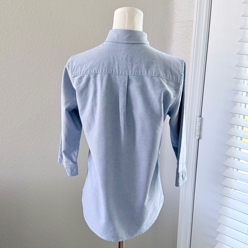 AG Blue Cotton Oxford Slim Fit Button Down Shirt 3/4 Sleeve Old Money EUC Sz L - Picture 3 of 11